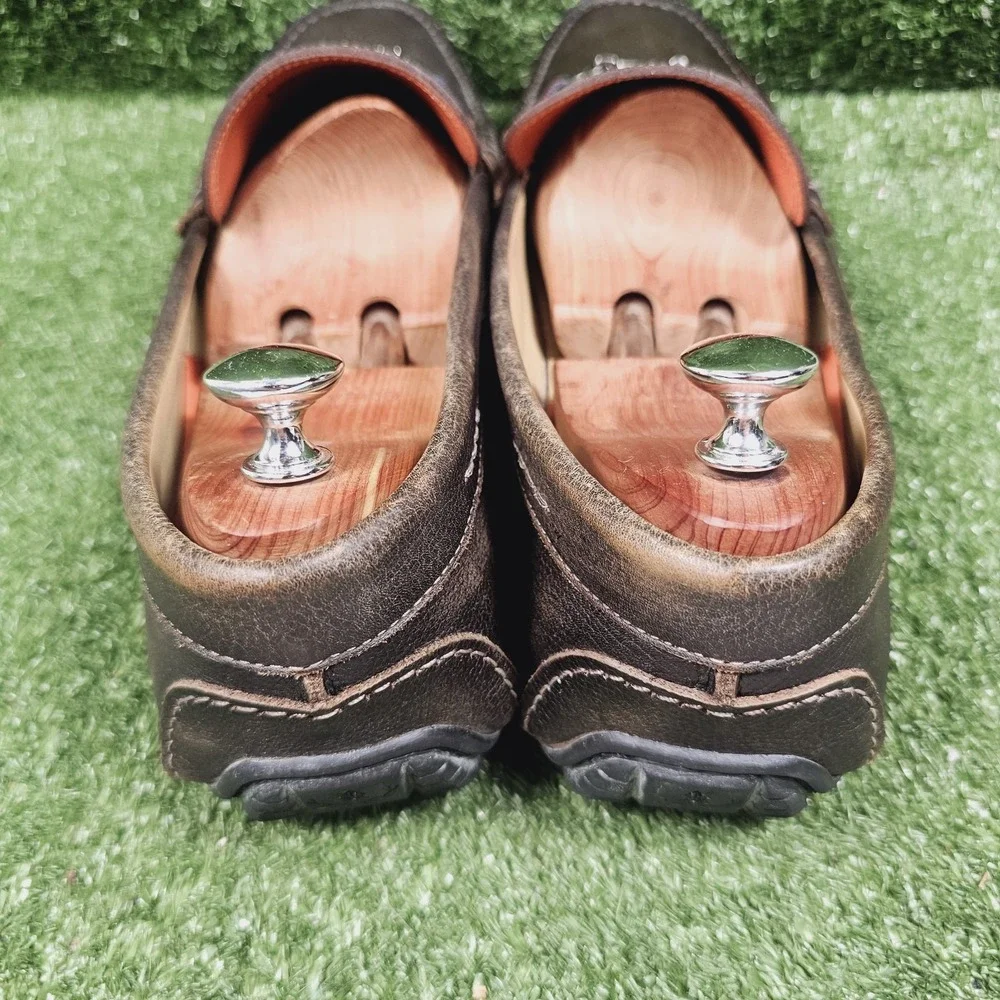 Martin Dingman Bermuda Brown Pebble Grain Leather Horse Bit Loafers Mens Size 15